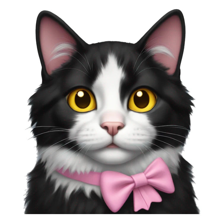 fluffy black tuxedo cat with yellow eyes and pink nose sticker