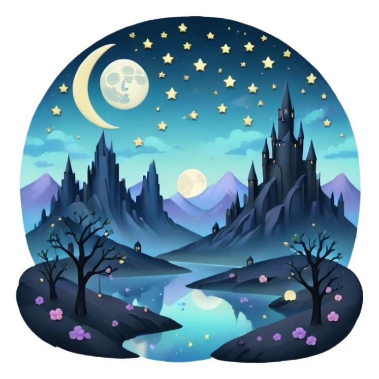 goth  pastel moon and stars landscape  sticker