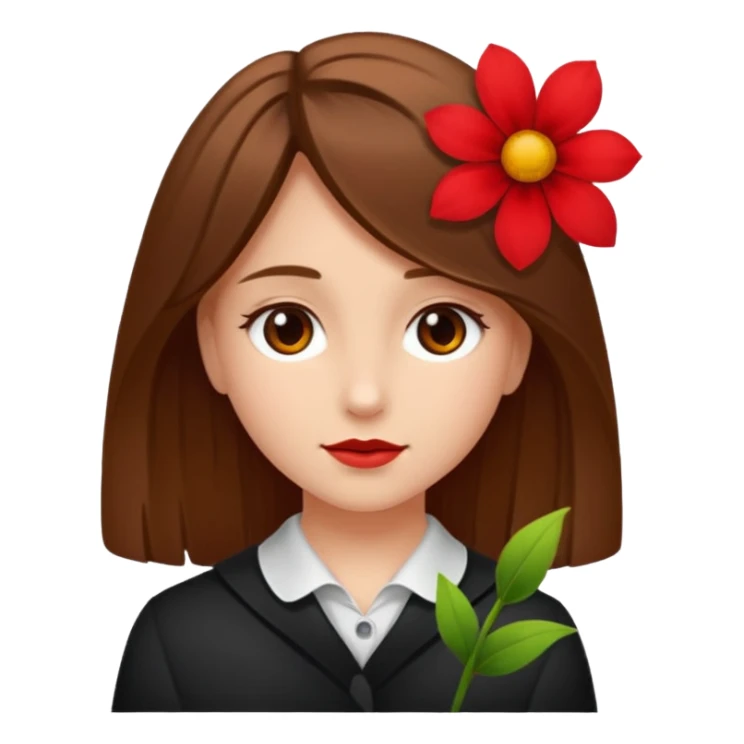 Ein braunhaariges Mädchen (glatte Haare ) mit einen Blume hinter dem ohr sticker