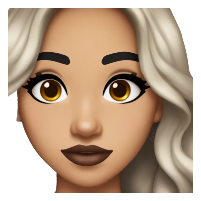 Maddy Perez euphoria show teenager: warm brown eyes, bold black sharp eyeliner, dark arched brows, full nude-berry lips, light skin, high cheekbones, sleek dark brown long hair in waves/ponytail, sparkly rhinestones on her eyelids 

 sticker