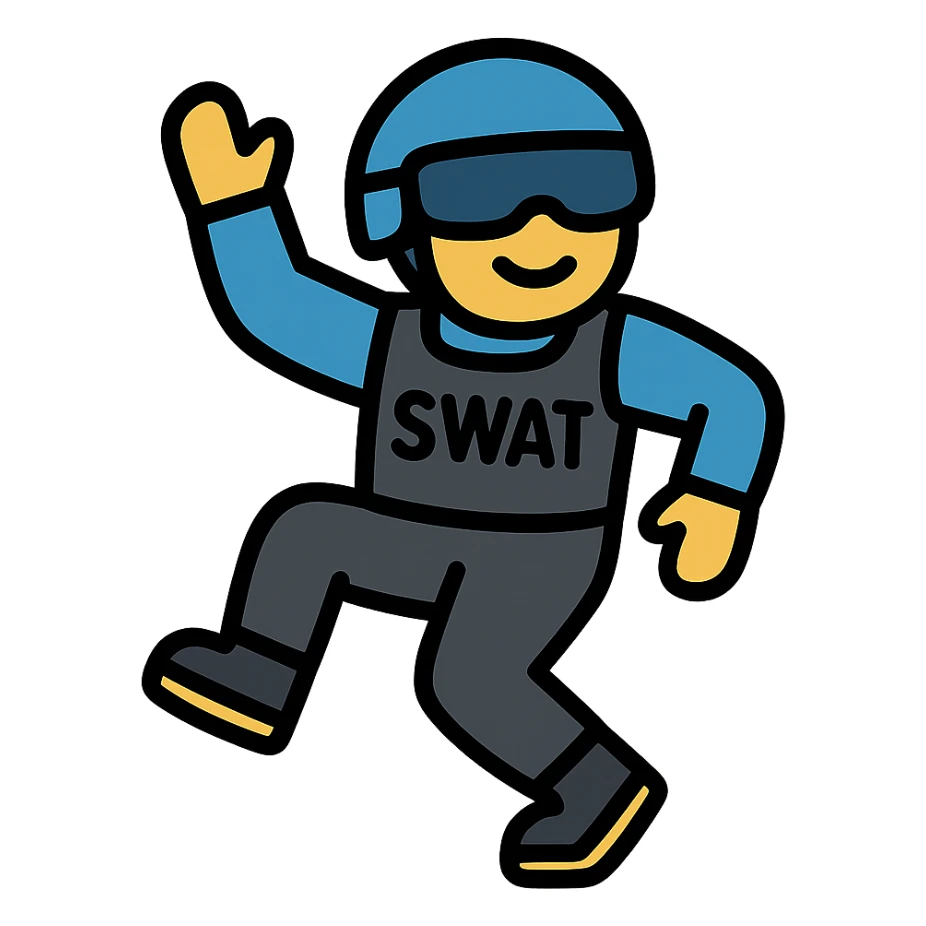 color outline icon of a SWAT member dancing, playful sticker