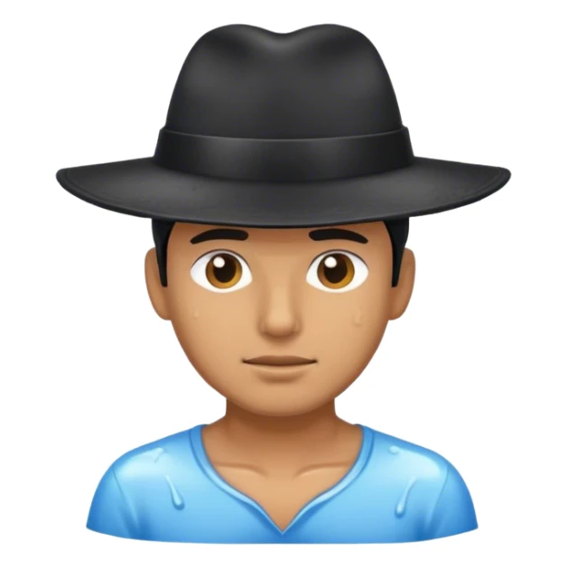 Man wearing black hat with wet shirt sticker