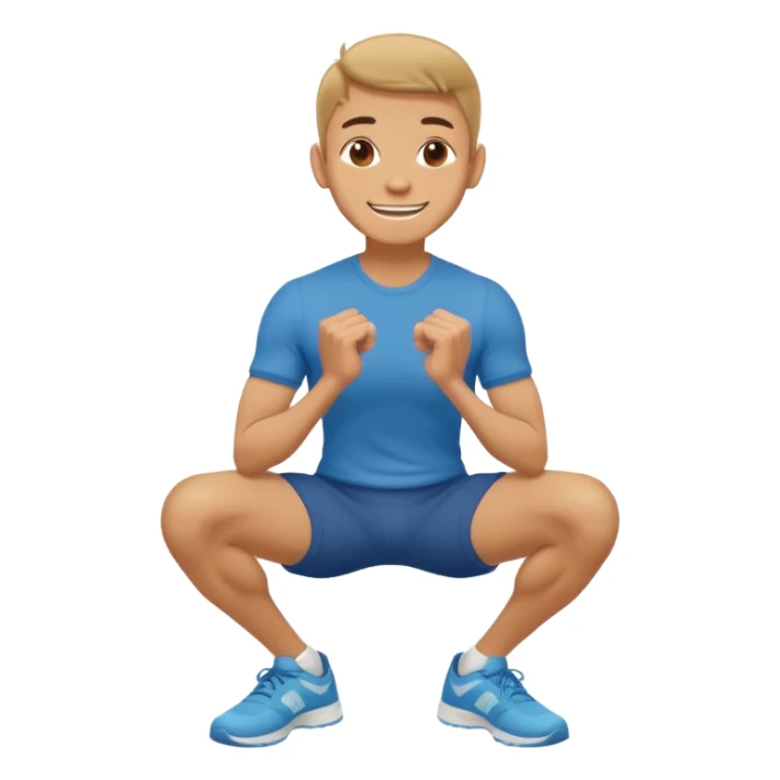 a skinny man doing a squat while holding his ankles and saying thank you sticker