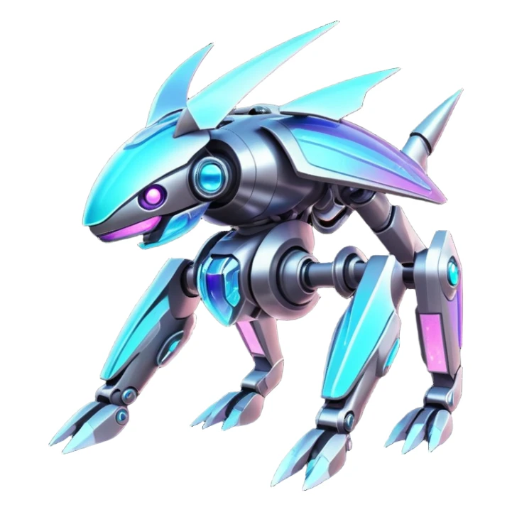  Epic legendary rare glowing mechanical Shiny sparkly transparent bioluminescent luminescent vibrant bright pastel dark exotic iridescent colorful gradients futuristic modern metallic glossy glittery fantasy-cyber-Fakémon-Vernid-mecha-creature sticker