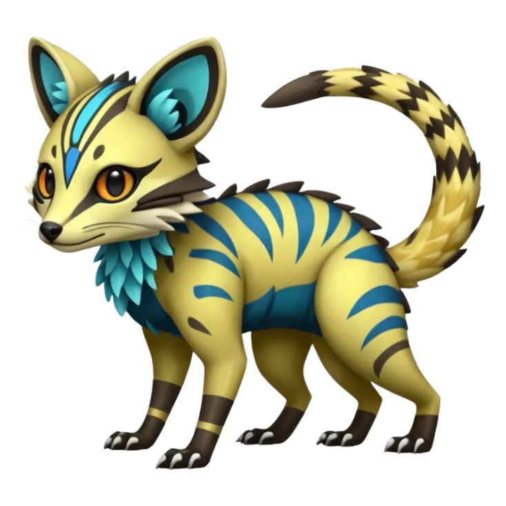 Rare realistic shiny warm-colored lush exotic cute edgy epic pretty futuristic beautiful handsome gorgeous aesthetic modern colorful vibrant cyber-Vernid-Protogen-Primagen-Wickerbeast-Genet-Trico-species-Fakemon-hybrid-creature by LiLaiRa, beautiful intricate markings, full body sticker