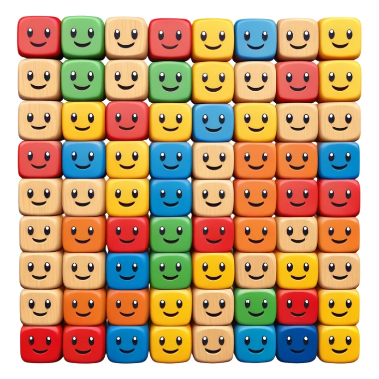 A stack of colorful toy blocks, each with adorable faces and expressions sticker