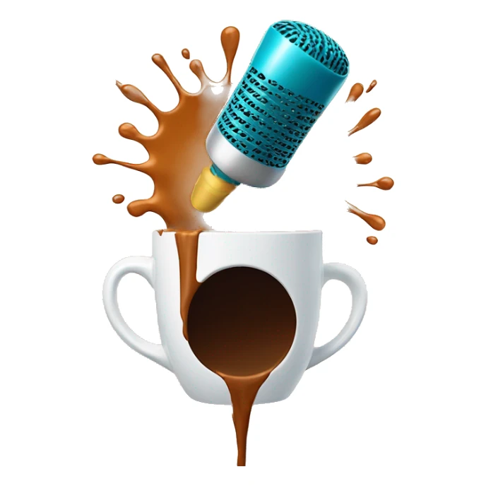 big microphone falling inside a coloured coffee mug and coffee splash sticker
