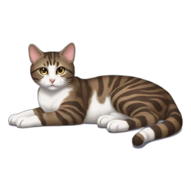 Dark brown and white Tabby Cat laying on the side sticker