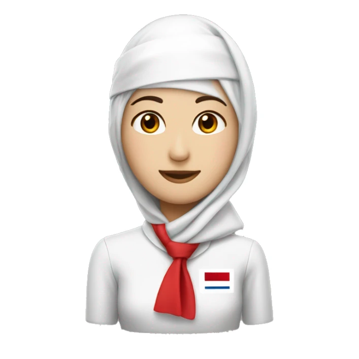 Korean Emirates cabin crew with their red hat and white scarf attached a hat like arabic sticker