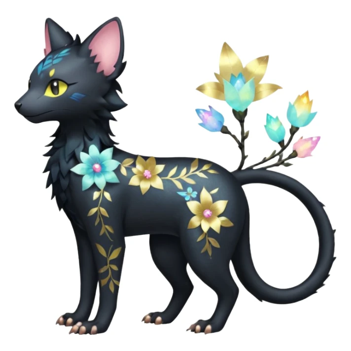 Multicolored sparkly pastel dark iridescent light pale gloomy spooky realistic pretty cool elegant realistic floral exotic Trico-Bolthund-Electrike-Luxray-hybrid, full body sticker