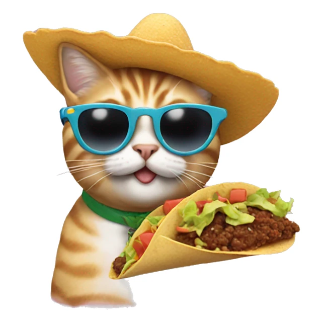 Cat with sunglasses eating a taco sticker