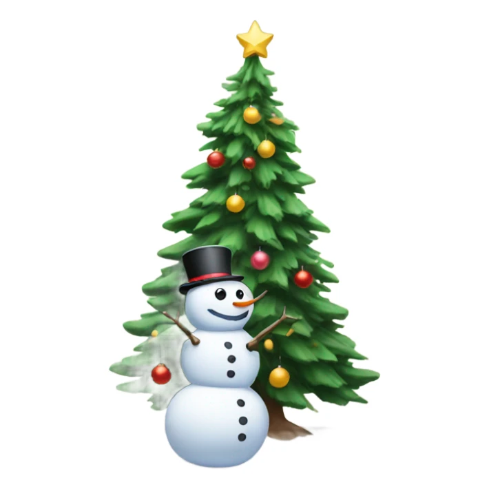 Snowman next to Christmas tree sticker
