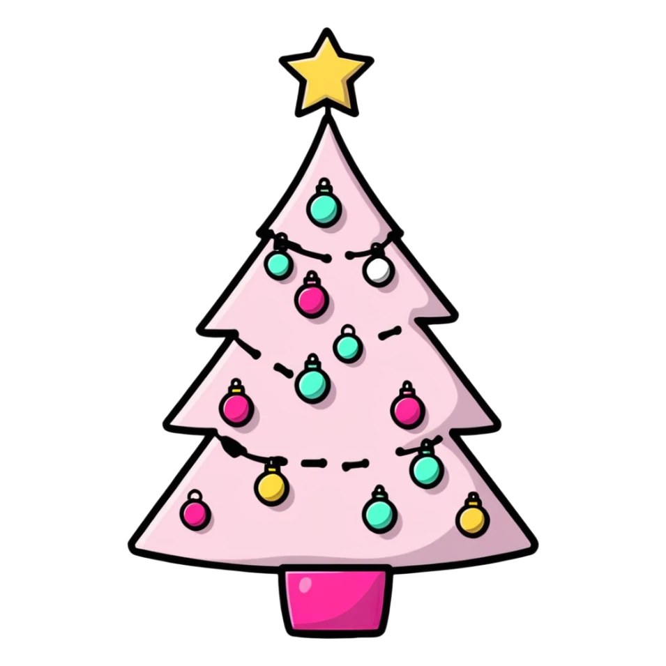 white Christmas tree with pink ornaments sticker