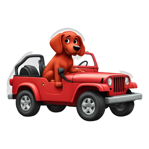 Clifford the big red dog in a jeep sticker