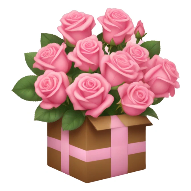 Box of pink roses with a light pink ribbon around the box sticker
