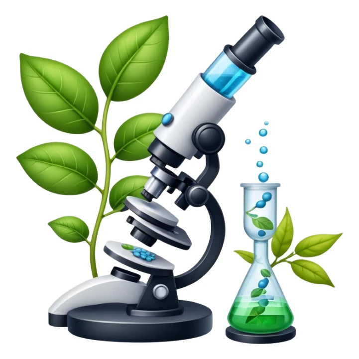 An icon featuring a DNA helix, a microscope, and a plant leaf, symbolizing biology. The design includes animal cells, a test tube, representing the study of life forms, ecosystems, and genetics. Transparent background highlights the exploration of living organisms. sticker