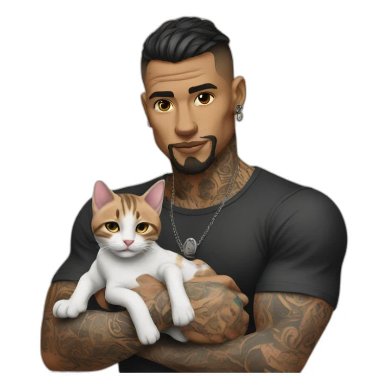 tattooed man with a baby cat in her hand sticker