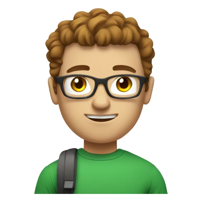 white nerd guy with brown with green t-shirt hair going to gym sticker