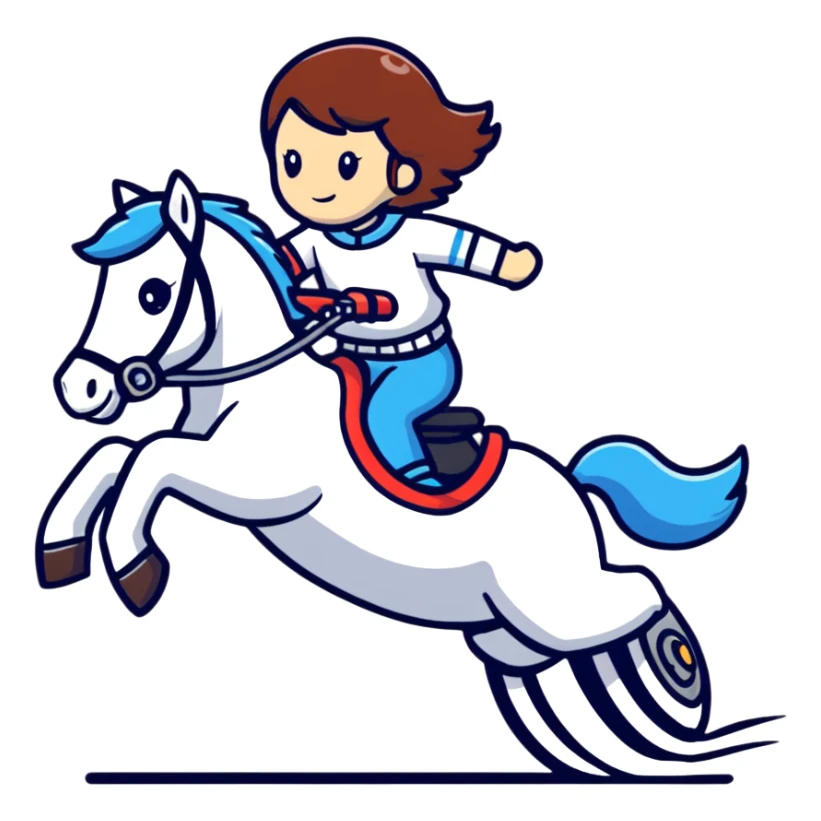 girl riding a horse jumping over a motorcycle sticker