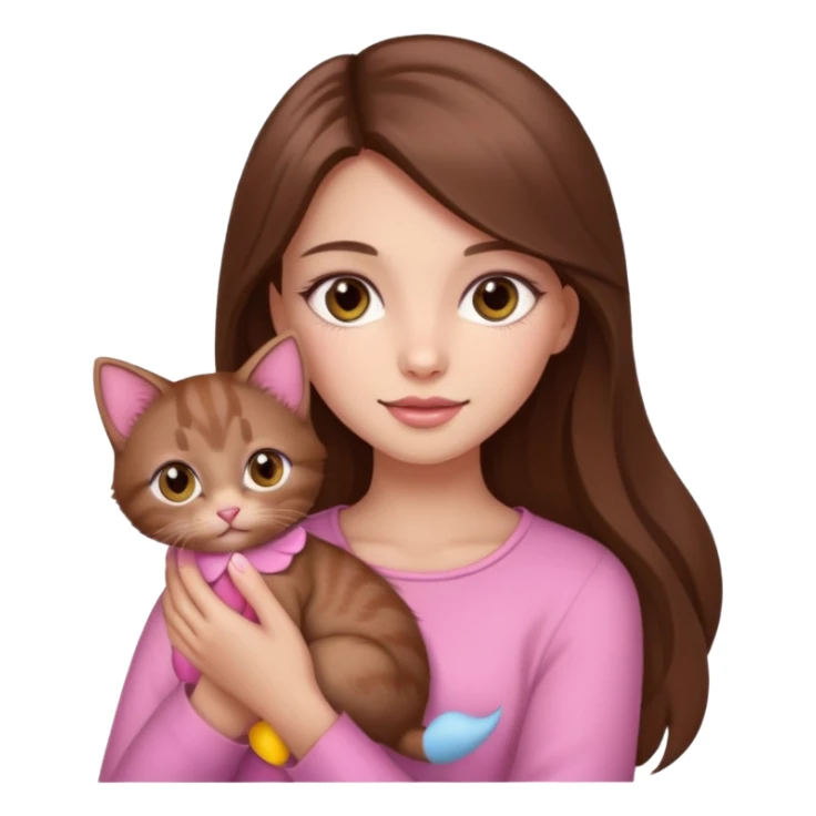 Pretty girl long hair Brown makeup pink kitten sticker