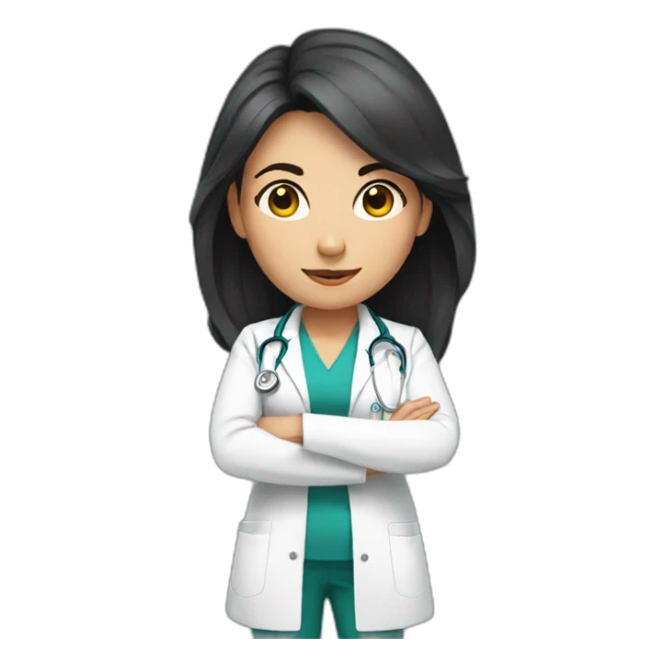 female doctor with dark long hair doing squat exercise sticker
