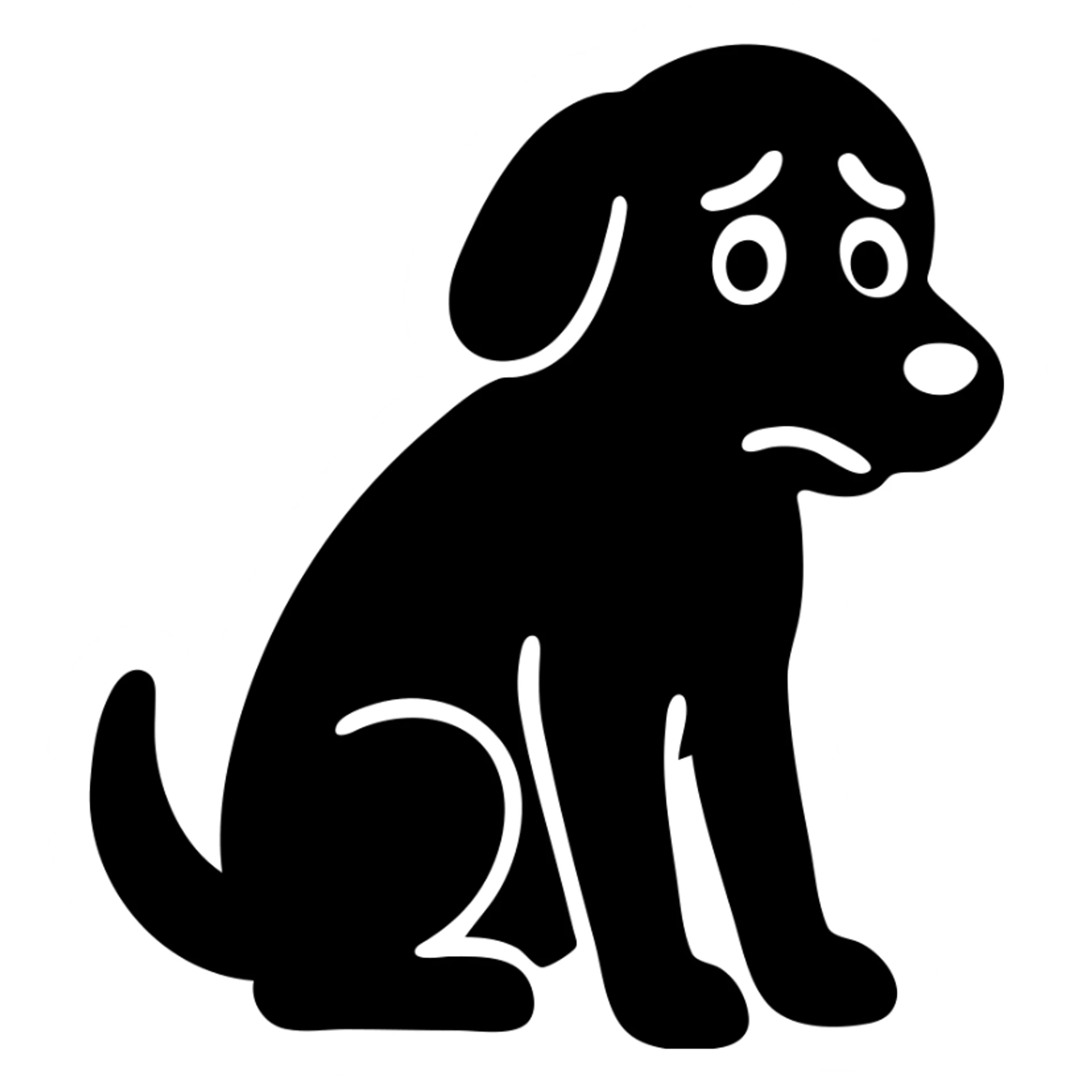 Anxious dog with worried eyes, slightly hunched posture, and visible nervousness sticker