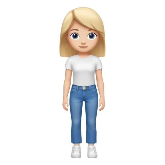 A 3D cartoon casual outfit with blue jeans and a top laid flat, clean surface, bright daylight, realistic Memoji-style. sticker