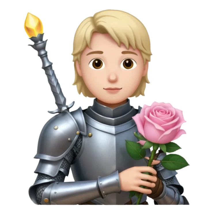 A knight in armor holding a light pink rose  sticker