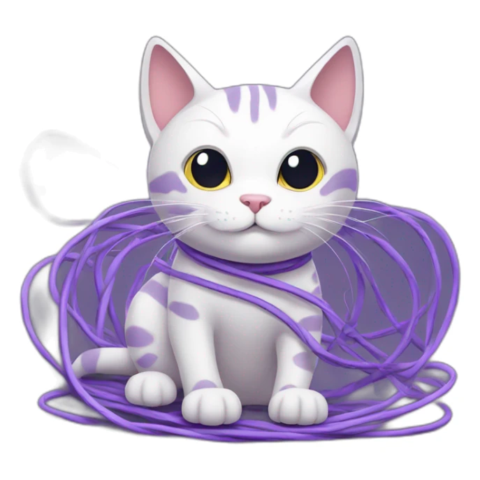 purple anime cat tangled up in wires and cables sticker