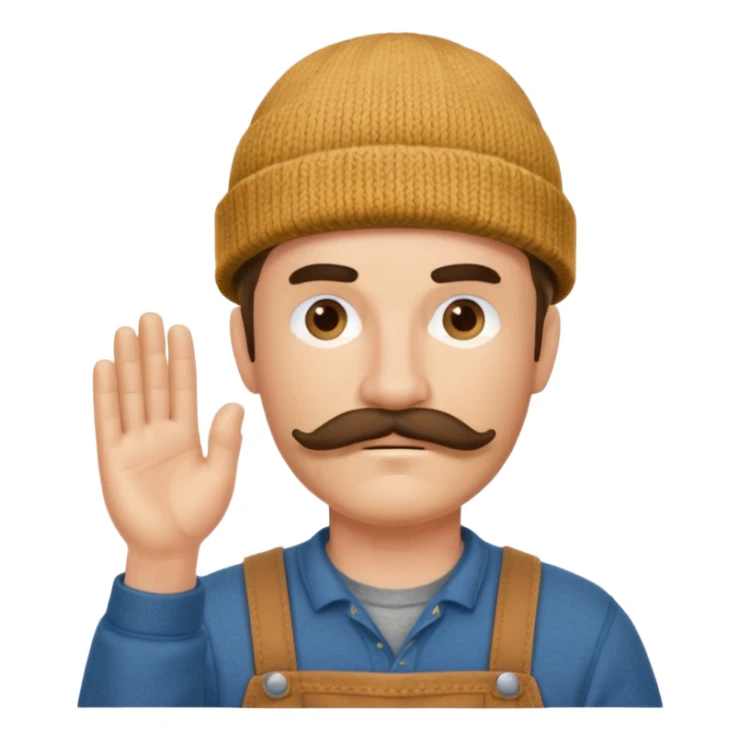 Woodworker thick mustache knit cap Carharttk shirt hand raised above head sticker