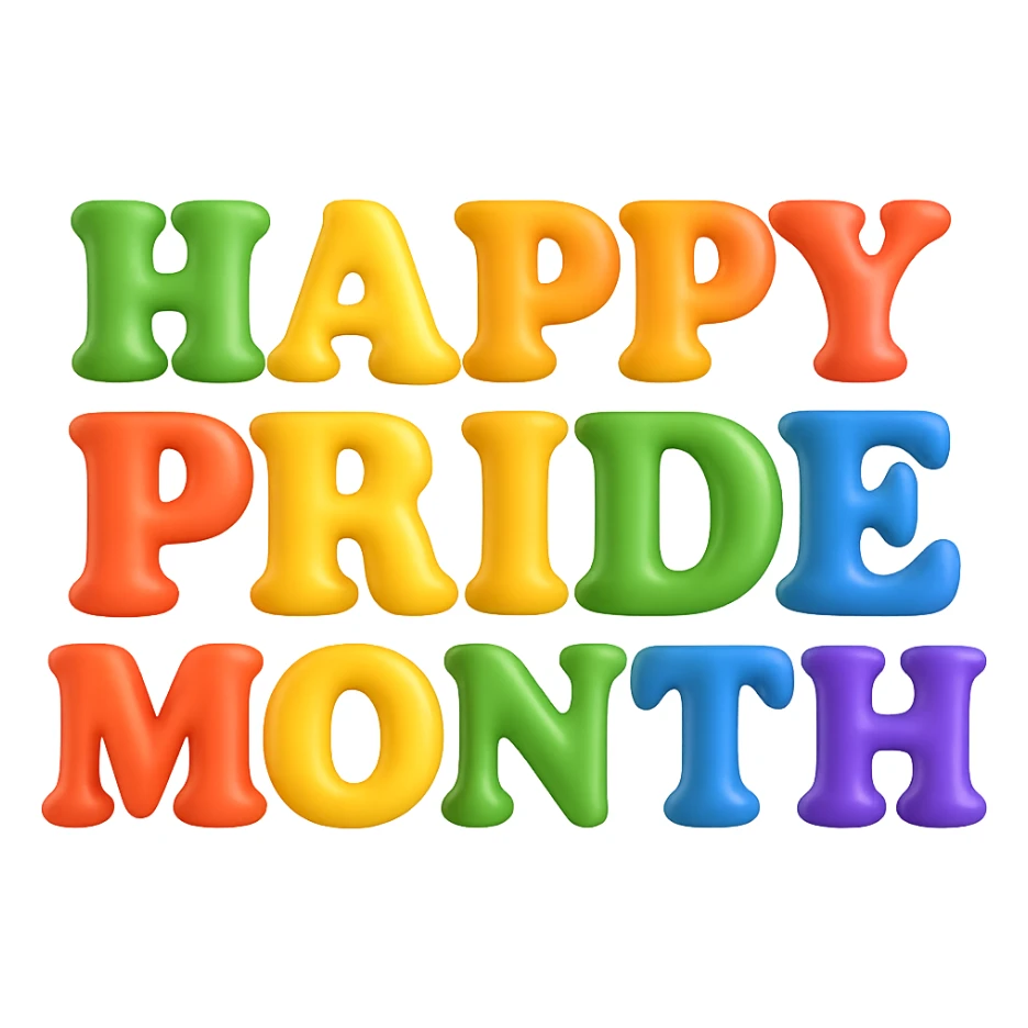 Remove the heart and keep only the 'Happy Pride Month' text in the same bold, colorful font with a transparent background, preserving the style and colors of the original image. sticker