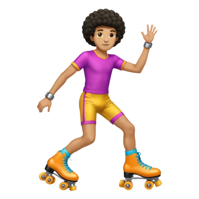 man afro hair disco clothe and roller skate sticker