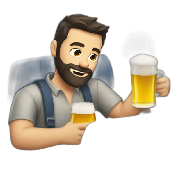Dark hair beard man drinking beer riding a plane sticker