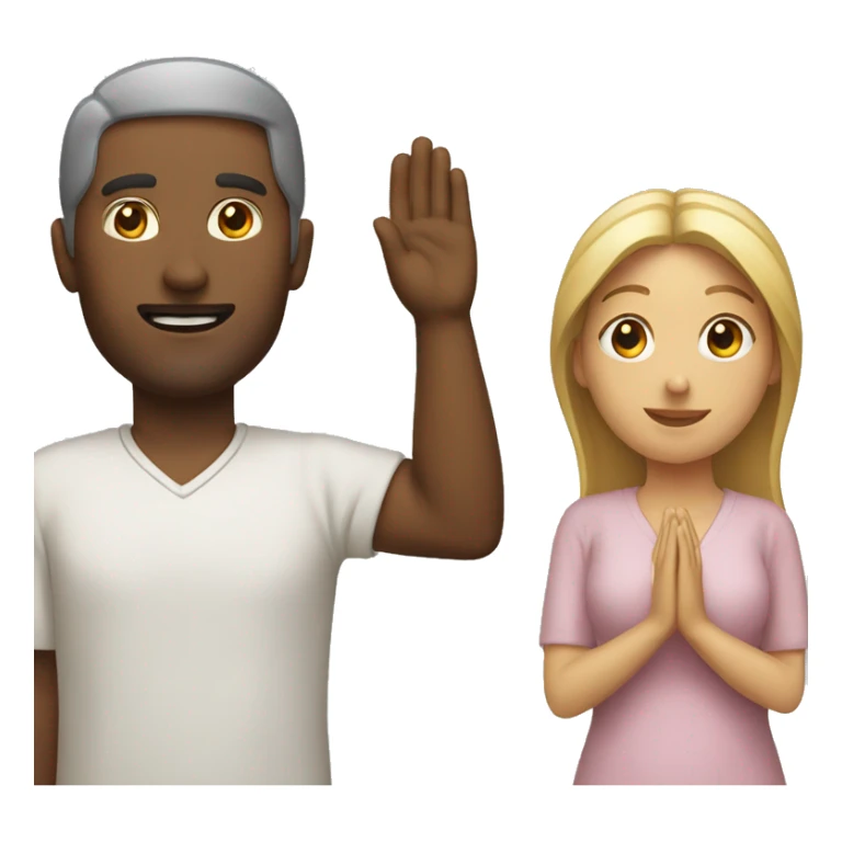 man raising hand with woman praying sticker
