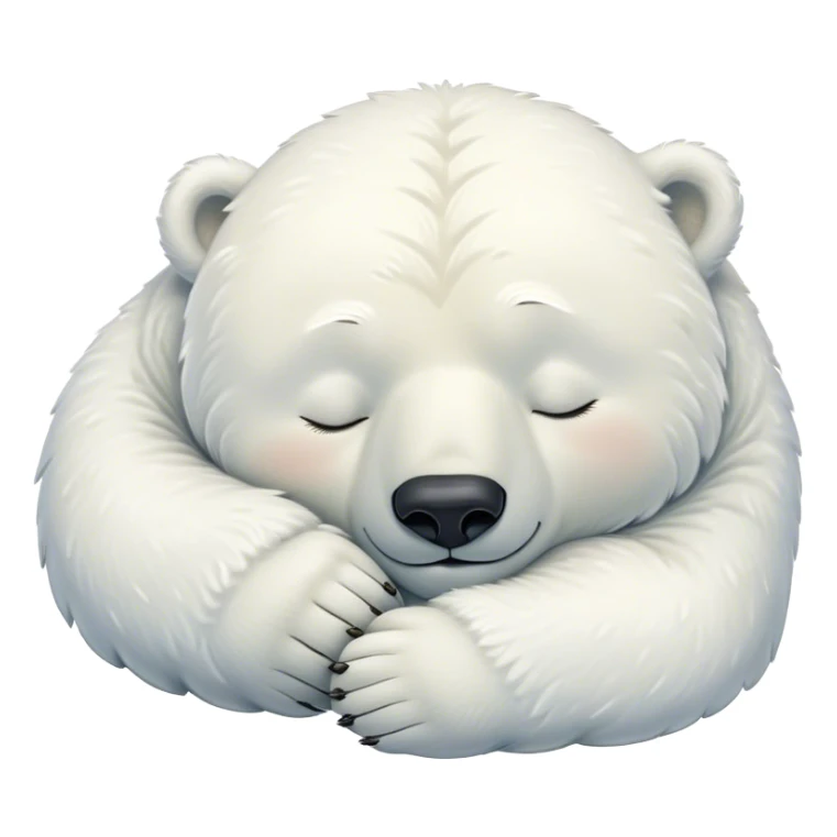 Meme-Worthy cute Sleeping Polar Bear Portrait Emoji, Head resting peacefully with a contented smile, showcasing a luxuriously soft snowy coat and eyes closed in serene slumber, Simplified yet hilariously adorable features, highly detailed, glowing with a soft, drowsy polar light, high shine, relaxed and utterly lovable, stylized with an air of playful laziness, bright and heartwarming, soft glowing outline, capturing the essence of a sleeping polar guardian that feels destined to become the next viral sensation of adorable rest! sticker