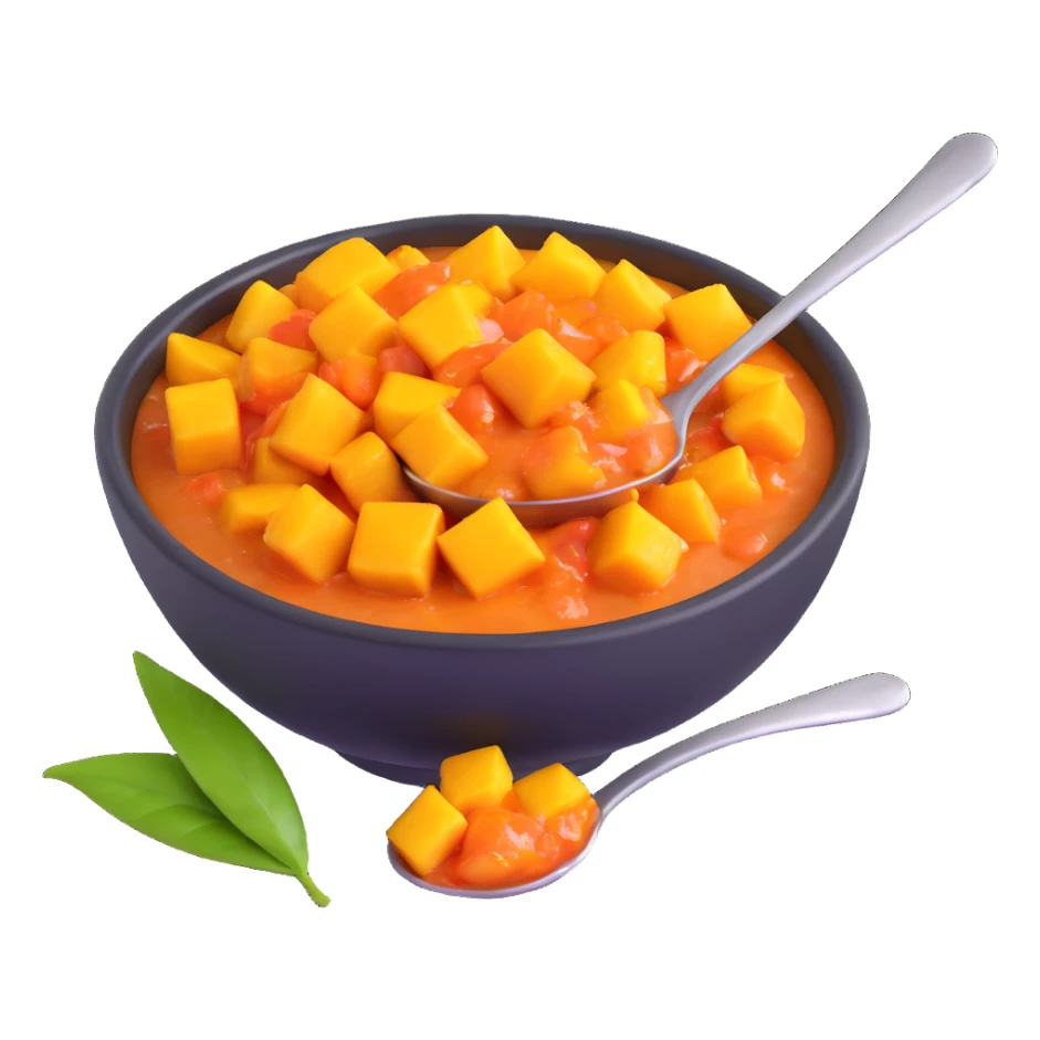 realistic 3D bowl of mango chutney with spoon sticker