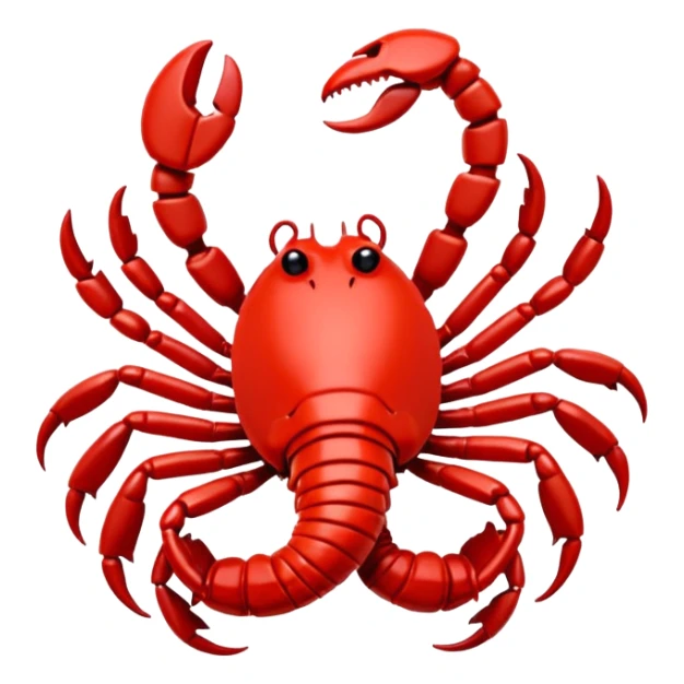 A 3D cartoon Scorpio zodiac sign in red, glossy texture, simple background, Memoji-style rendering. sticker