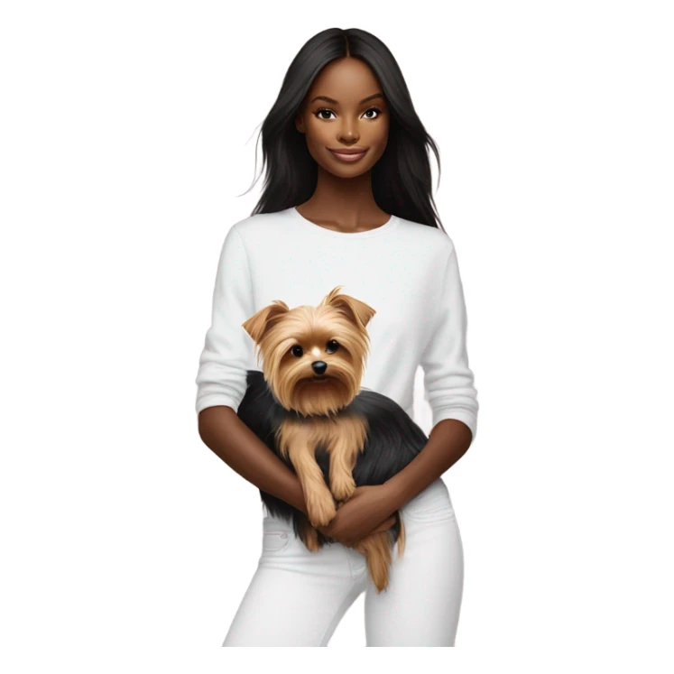 Photo Real pale Victoria secret model cuddling a Yorkshire terrier  sticker