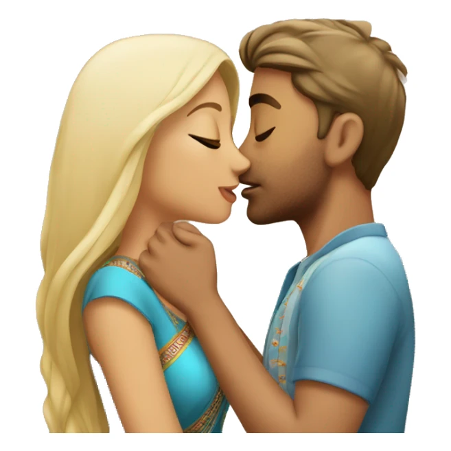 Pretty Indian girl kissing blonde guy sticker