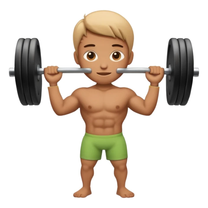 3D Apple emoji style person lifting weight, strong posture, centered, soft shadow, white background. sticker