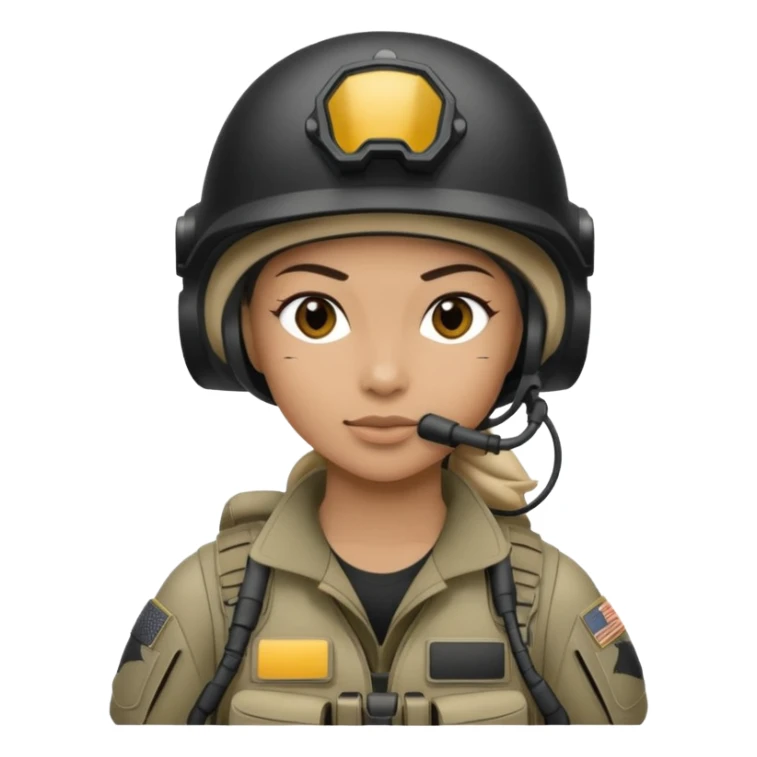 female special operations communications operator with combat gear in black and white sticker