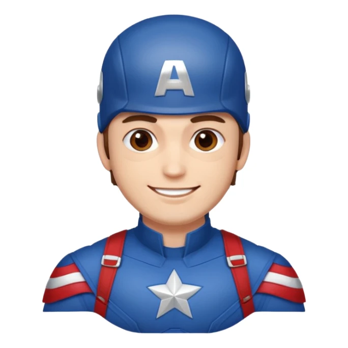 Make a man with brown eyes wearing a Captain America costume who is laughing sticker