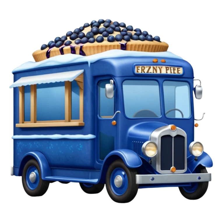 shiny-dark-blue crystal-bodied frozen blueberry muffin pie 1912 antique long-wheelbase cab over durable-looking low rider moving truck food truck  sticker