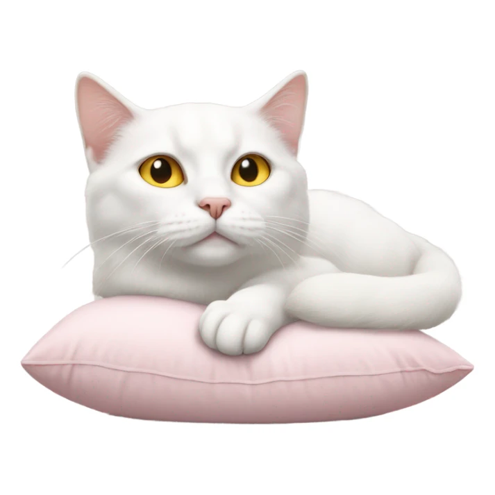 Realistic white cat with yellow eyes laying on pink pillow  sticker