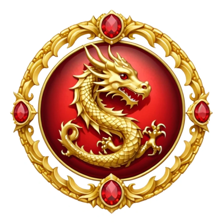 Golden dragon crest / brosch in a circle with red gems and no background sticker