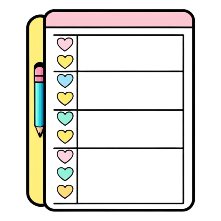 soft pastel kawaii rounded to-do list sticker with pastel hearts as checkboxes sticker