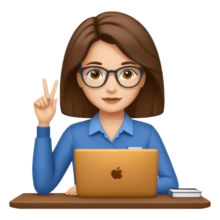 Uma mulher de cabelo cstanho que é professora um pouco brava não usa óculos e está a trabalhar ao computador sticker