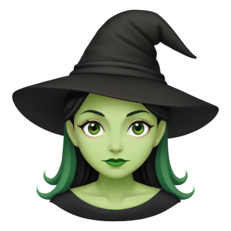 A green witch wearing a black dress and black hat  sticker