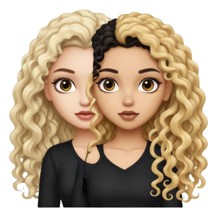 split dye leftside blonde rightside black long curly hair, pretty pale Latina bratz baddie sticker
