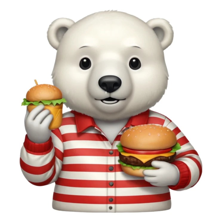 polar bear with burger wearing red checkered shirt sticker